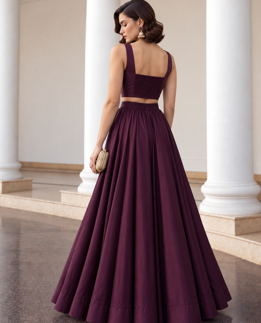 9005 - Burgundy Silk Plain Work Readymade Lehenga Choli for Ceremonial